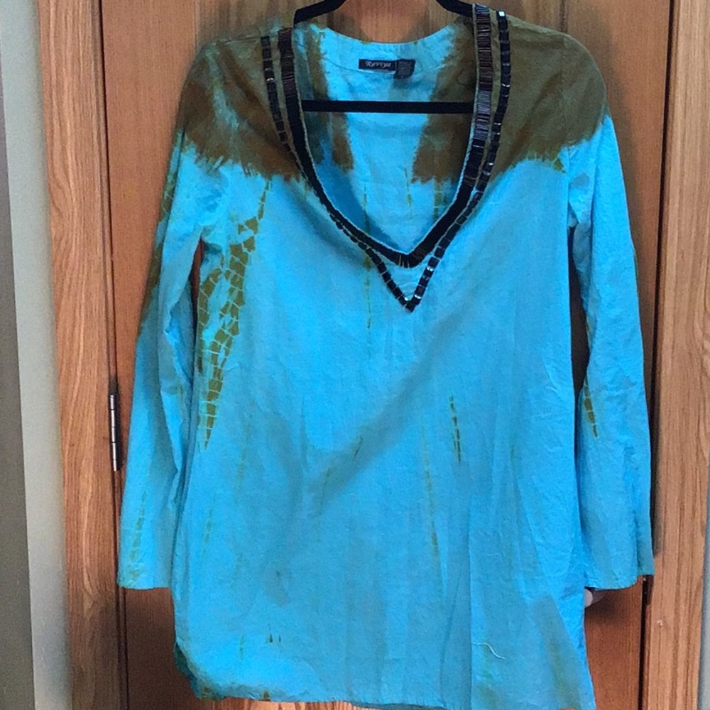 Hand tie died glass beaded cotton dress tunic